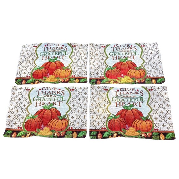 Set of 4 Tapestry Placemats Fall Harvest Autumn Pumpkins Thanksgiving 12"x18" - Picture 1 of 3